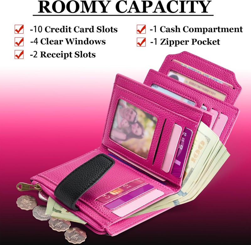 Airkit Small Wallet Women RFID Blocking Soft Leather Bifold Compact Card Holder Wallet for Women with Zipper Coin Pocket 4 ID Window - Image 3
